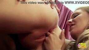 Blonde Miniskirt Tease Seduces Raunchy Lesbian Boss with Pussy Lick Orgasm