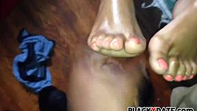 ebony amateur hides wild footjob skills under innocent toes
