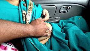 Sexy aunt flashes her big tits then rides massive cock to orgasm in car by jungle highway