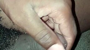 he watches as she massages his small cock turning solo into erotic tease