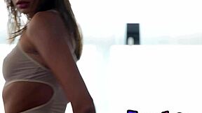 Petite Romanian brunette Ana Tomaunuu strips intimately revealing skinny body and natural tits