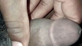 he watches as she massages his small cock turning solo into erotic tease