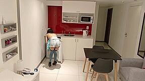 latina brunette wanna eat that banana then suck big cock in kitchen?