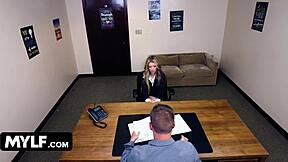 skinny cheating milf teacher in miniskirt seduces principal gagging on cock slurping to save stepdaughter then squirts riding doggystyle.