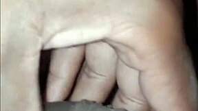 he watches as she massages his small cock turning solo into erotic tease