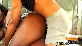 ebony couple fucks hard in car ghetto hood cumshot clothes ripped