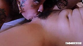 two hairy lesbians lick wet beavers and squirt hard during toy play