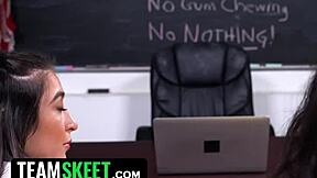 I trick innocent virgin girls into classroom threesome orgy