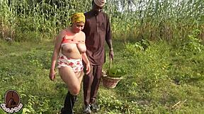 Farmer Adigun rides country wife on ranch with big black monster cock outdoors