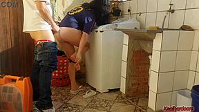 married housewife pays washing machine tech with her tight pussy in homemade fun