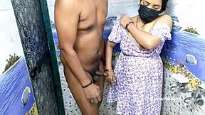 desi couple steams up bathroom with intimate bath turning into passionate sex session