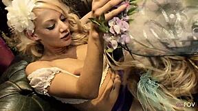 Fake Boob Lesbians Lick Shaved Wet Pussies in Stocking Heels Frenzy