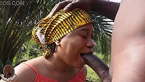 Farmer Adigun rides country wife on ranch with big black monster cock outdoors
