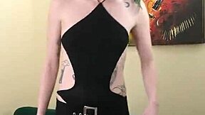 hey, kit summers rocks that tight black bodysuit gothic miniskirt look...