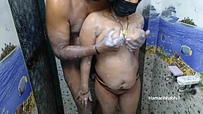 desi couple steams up bathroom with intimate bath turning into passionate sex session