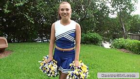 Busty Cheerleader Flashes Massive Boobs Outdoors
