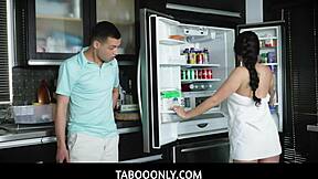 imagine exotic milf Kourtney Kai kitchen round two with stepson Myles Long