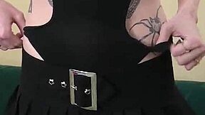 hey, kit summers rocks that tight black bodysuit gothic miniskirt look...