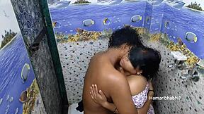 desi couple steams up bathroom with intimate bath turning into passionate sex session