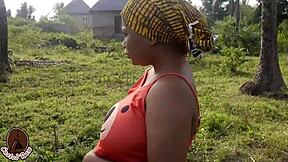 Farmer Adigun rides country wife on ranch with big black monster cock outdoors