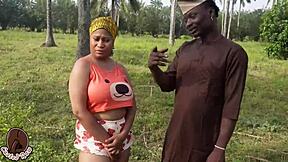 Farmer Adigun rides country wife on ranch with big black monster cock outdoors