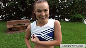 Busty Cheerleader Flashes Massive Boobs Outdoors