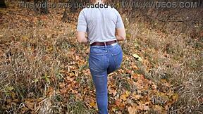 i tease my amazing big ass in tight blue jeans outdoors