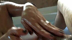 mom strokes massive cock poolside till it explodes wet