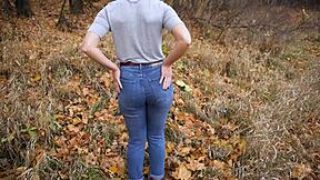 i tease my amazing big ass in tight blue jeans outdoors