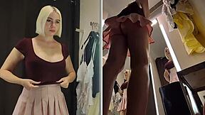 Blonde mycandyalice flashes big tits in see-through skirt publicly