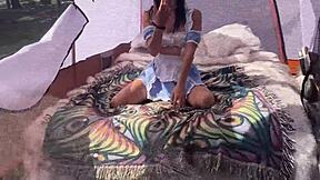 alice in wonderland teases cock then rides it outdoors