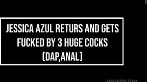 jessica azul's perfect body takes 3 huge cocks dap anal?