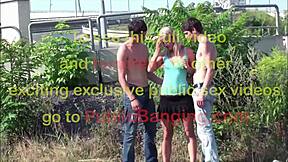 young cute blonde teen gets public facial cum from two guys threesome blowjob