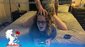 gamer girl, bend over now - time to doggy you hard and creampie that skinny hole deep!