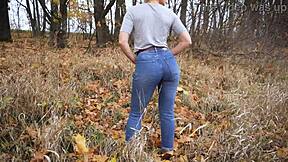 i tease my amazing big ass in tight blue jeans outdoors