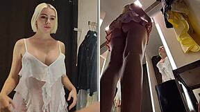 Blonde mycandyalice flashes big tits in see-through skirt publicly