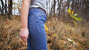 i tease my amazing big ass in tight blue jeans outdoors