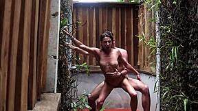 Thai lovers meet in forest shower for passionate outdoor sex