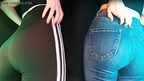 Twins Scratch Legs in Jeans and Leggings for Deep ASMR Thrill