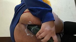 Damn, watch my femboy fat ass gape wide with dildo and cucumber!