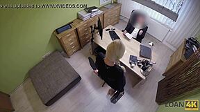 Loan4K Blonde Needs New Car Cash So Loan Agent Fingers Her Wet Pussy in Office Deal