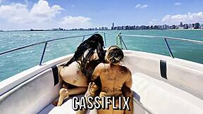 latina strips bikini on boat rides huge cock cowgirl till creampie fill