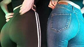 Twins Scratch Legs in Jeans and Leggings for Deep ASMR Thrill