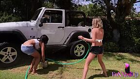 shy lesbians love and jenna foxx lick outdoors