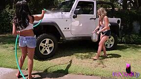 shy lesbians love and jenna foxx lick outdoors