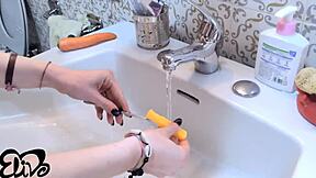 skinny dorm slut coshanno shares carrot screwdriver in kinky rough play