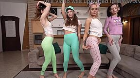 wanna see these skinny teens bent over in leggings taking dap double anal creampie at the orgy party?