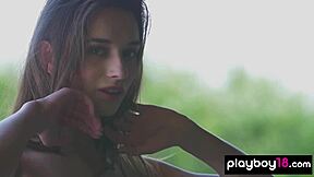 Eastern European Teen Gloria Sol Strips Naked Outdoor Posing Her Big Natural Tits