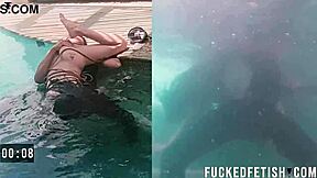 submissive couple helen star gives oral underwater with vibrator at pool