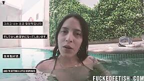submissive couple helen star gives oral underwater with vibrator at pool